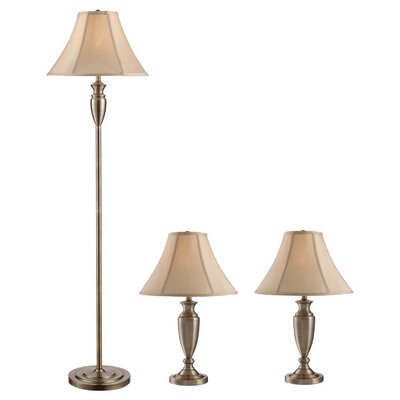  - Portable One Floor Lamp and Two Table Lamp in Fabric Shade